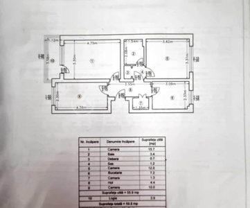 Apartament 3 camere, Tatarasi, 60mp