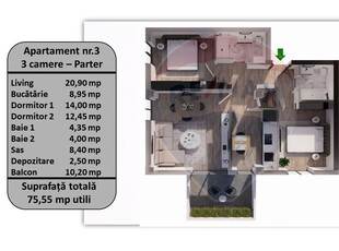 Apartament 3 camere vanzare in bloc de apartamente Brasov, Tractorul