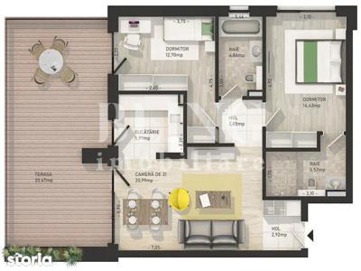Apartament de 3 camere, 70 mp, Terasa 29 mp, Zona Centrala