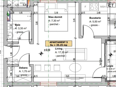 Apartament cu o camera +nisa de dormit, 35,25 mp, semifinisat, zona Vivo.