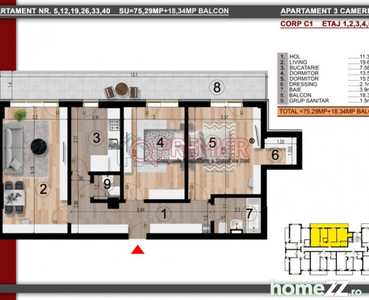 Metrou Berceni Biruintei 3 camere 2 bai balcon 18 mp.