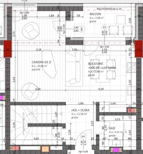 Penthouse semifinisat, 99,46 mp, terasa 7,08 mp, zona Vivo