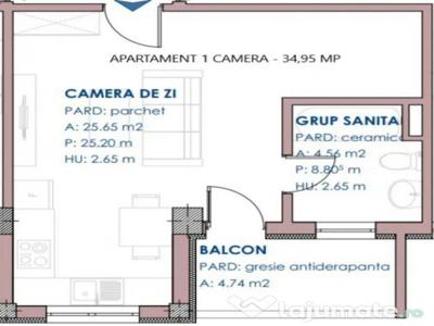 Apartament o camera, Rediu, 35mp, etaj 2, loc de parcare