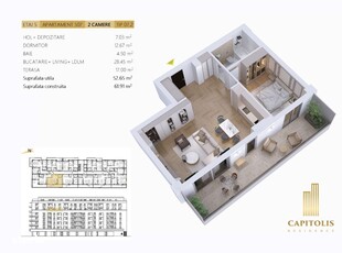 Apartament cu 2 camere, terasă generoasă, etaj 5, Capitolis Residence