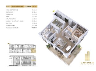 Apartament cu 3 camere, structură generoasă, Capitolis Residence