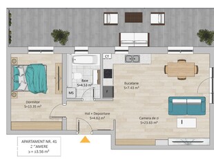 Apartament Tip Penthouse 2 camere 53 mp si terasa de 45 mp decomandat