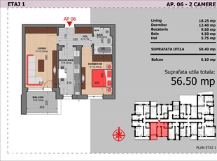 Apartament 2 Camere Decomandat Sector 4 Grand Arena 56.5Mp