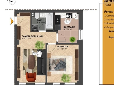 Apartament nou de vanzare, 2 camere, decomandat, 47 mp, Bucium, La 800 m in spate la Lidl, Cod 152415