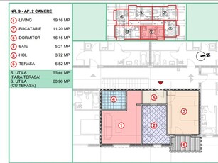 Apartament 2 camere Doua camere dec. et. 1, 61 mp