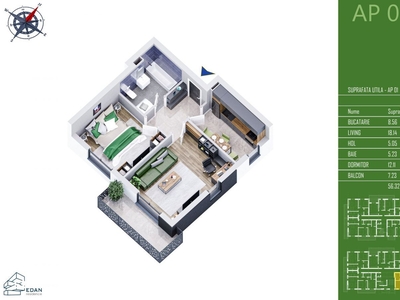 Apartament 3 camere decomandat terasa+ curte 69mp, Fizicienilor