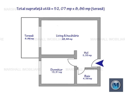 Apartament 2 camere de vanzare, zona B-dul Bucuresti, 60.93 mp