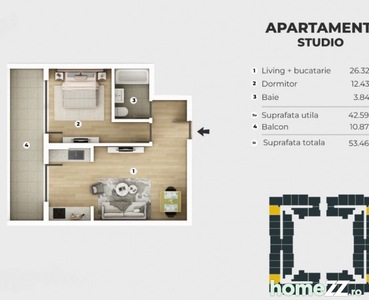 Apartament 2 Camere tip Studio - 7 minute Metrou Berceni - Mobilier b