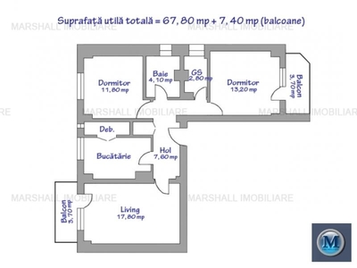 Apartament 3 camere de vanzare, zona Ultracentral, 75.2 mp