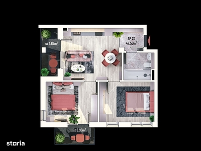Apartament Zona Piata, 2 Camere, Et.3