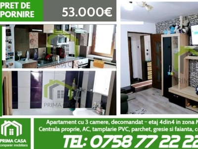Apartament cu 3 camere ~ zona Micro 5 ~ etaj 4 ~ decomandat ~ renovat si mobilat ~ Pret: 53.000