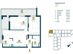 Apartament 3 camere, finisat, 65mp utili, Intre Lacuri