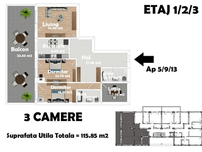 3 camere decomandat * Decebal * Piata Alba Iulia * Finisaje Premium