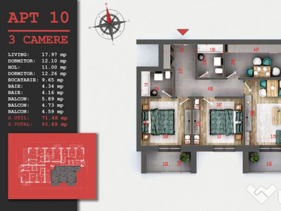 3 Camere premium cu Incalzire in pardoseala , termopan tr...