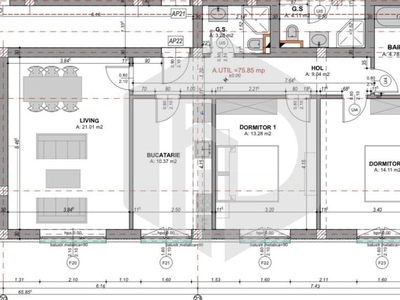 Apartament 2 Dormitoare + Living + Bucatarie + 2 Bai | Etaj 1