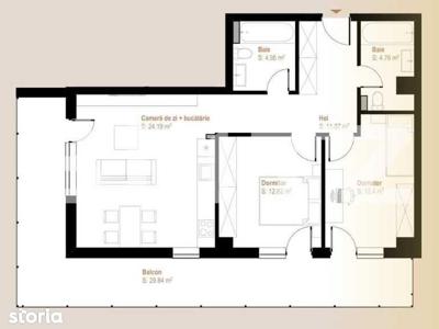 Apartament 3 camere, etaj intermediar 65.2 mp + balcon 7.5 mp,...