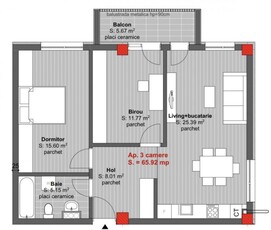 Apartament 3 camere, 66mp utili, balcon, etaj intermediar, parcare, Cetatii