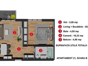 Apartament cu 2 camere de vanzare in zona Vivo.