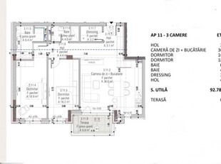 Apartament de vanzare, 3 camere, Andrei Muresanu, semifinisat, bloc premium