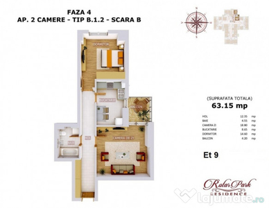 Apartament 2 camere, parcare, boxa, Rotar Park