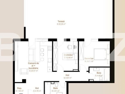 Apartament 3 camere, 72,01 mp + terasa 62,29 mp, zona Vivo