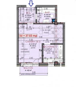 Apartament de 1 camera, finisat, 37,47 mp., decomandat, zona Terra