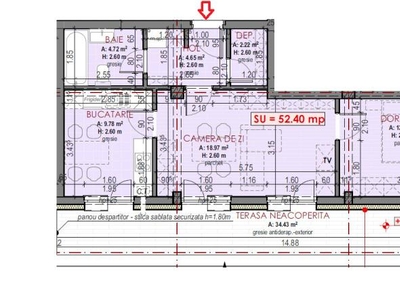 Apartament de 2 camere, semifinisat, decomandat, 52 mp., zona Terra