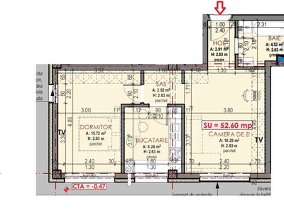 Apartament de 2 camere, finisat, decomandat, 52,40 mp., zona Terra