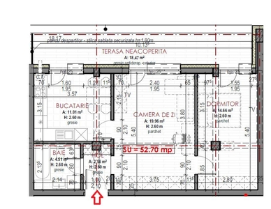 Apartament de 2 camere, semifinisat, decomandat, 52,7 mp., zona Terra