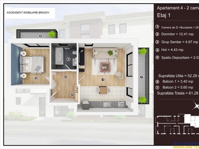 Decomandat, 2 balcoane, bucatarie inchisa, et.1, nou rezidential, Tractorul, Brasov