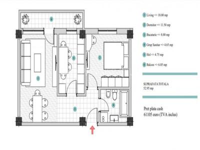 Apartament 2 camere, Galata, 53mp