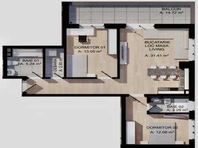 Apartament de 3 camere, 68 mp, terasa 14 mp, zona Porii/Eroilor