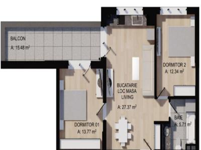Apartament de 3 camere 59,19 mp terasa, bloc premium, zona Porii/Eroilor