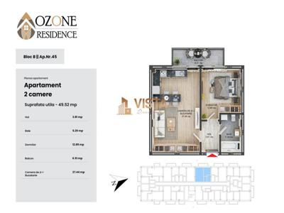 Ozone Residence, Apartament tip studio, 49 mp utili, Tractorul