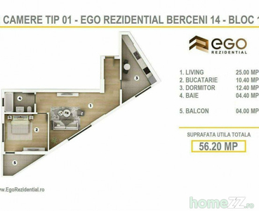 ULTIMELE Ap 2 Camere EGO 14 - Metrou Berceni (Tip 01)