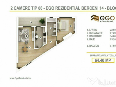 ULTIMELE Ap 2 Camere EGO 14 - Metrou Berceni (Tip 06)