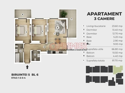 Apartament 3 camere cu 2 balcoane la Metrou Berceni