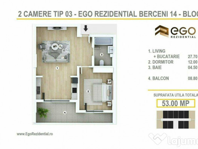 OFERTA 2 Camere + BONUS | EGO | Metrou Berceni (Tip 03)