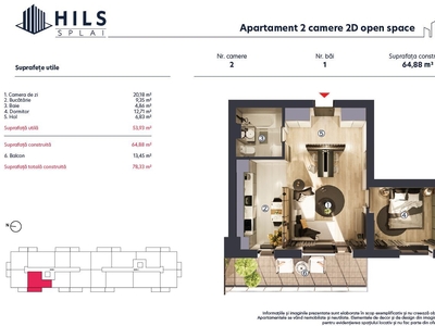 HILS Splai | Apartament 2 camere 2D | Rate dezvoltator | Proiect nou