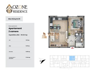 Ozone Residence, Apartament tip studio, 49 mp utili, Tractorul