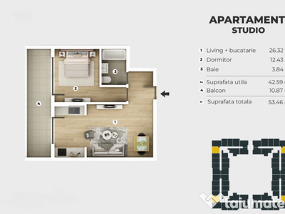 Apartament 2 Camere tip Studio - 7 minute Metrou Berceni - Mobilier b