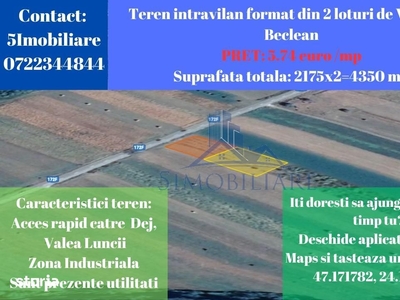 Oportunitate- Teren format din 2 loturi, suprafata 4350 mp, 5,7 euro\