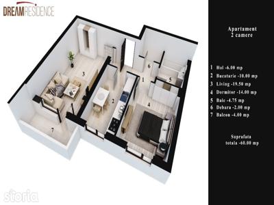 Apartament 2 camere, 60 mp, Dream Residence - Cartierul nou Rahova
