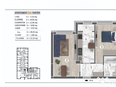 Apartament 2 Camere Sector 4 Zona Grand Arena 51.25mp