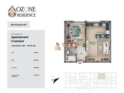 Ozone Residence, Apartament tip studio, 49 mp utili, Tractorul