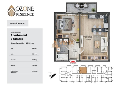 Ozone Residence, Apartament tip studio, 49 mp utili, Tractorul